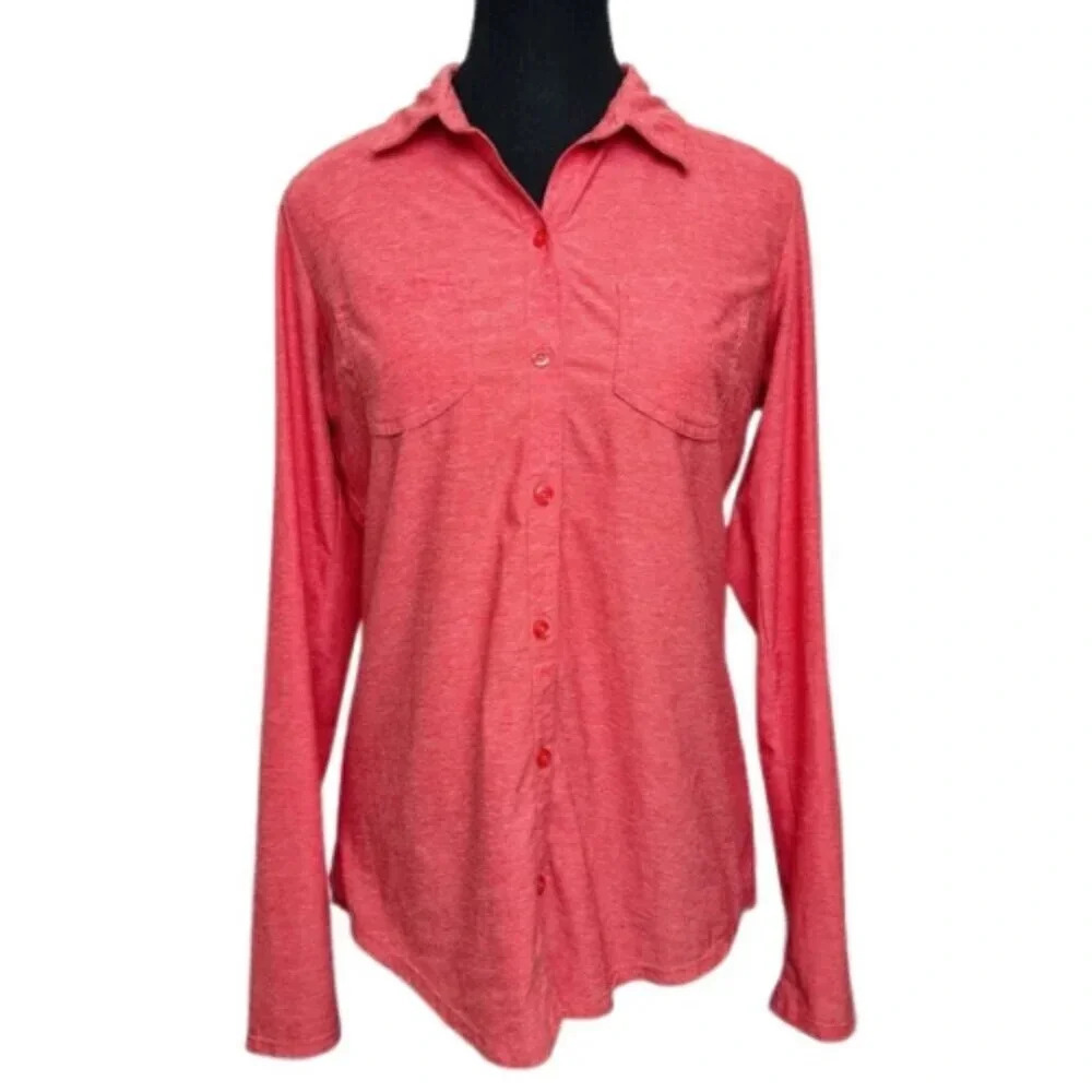 Eddie Bauer Womens Size Small Button Collar Wicking Pocket Long Sleeve  Top